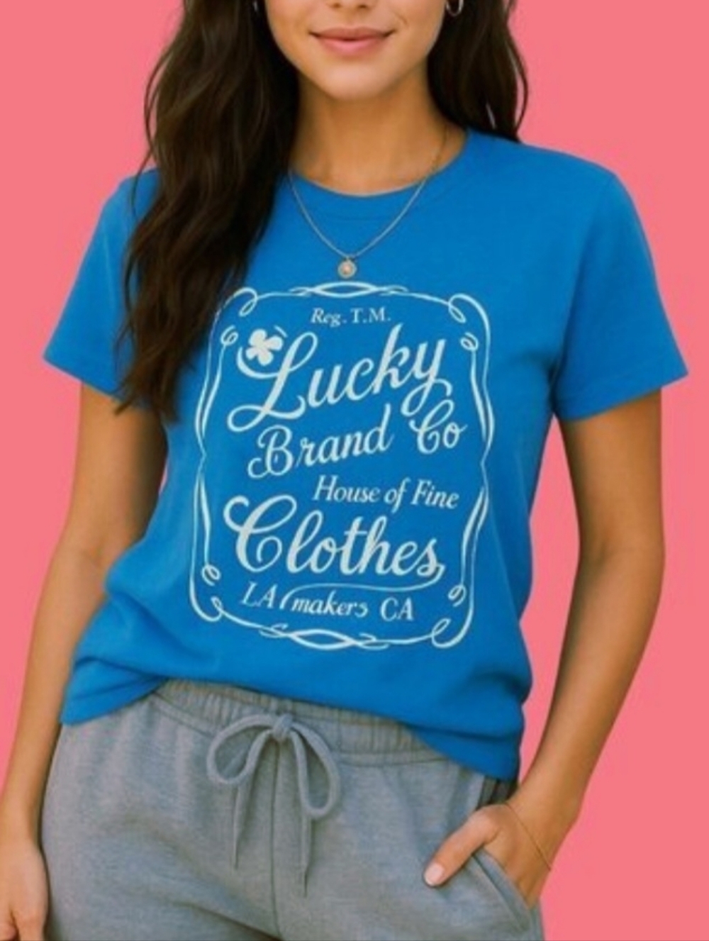 (M)🍀Lucky Brand Turquoise Tee with White Script Logo🍀
